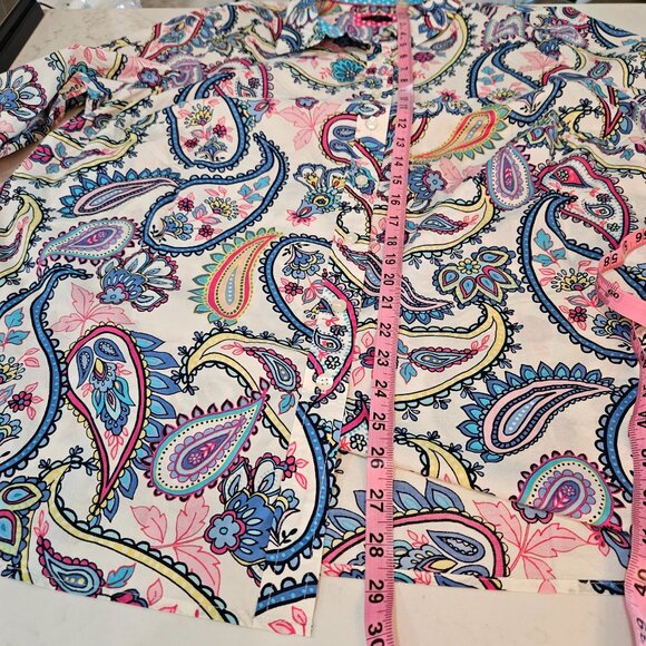 Talbots Plus Size 2X Blossom Paisley Shirt Button-Front Flip Cuff Collar - Picture 9 of 13